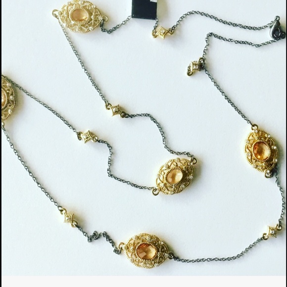 Goldtone Station Necklace w/ Crystals - Picture 3 of 5